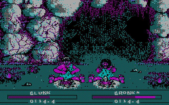 Caveman Ugh-Lympics (DOS) screenshot: firemaking - CGA