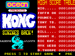 Kong Strikes Back! (ZX Spectrum) screenshot: Title Screen