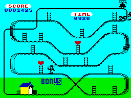 Kong Strikes Back! (ZX Spectrum) screenshot: Collect the heart
