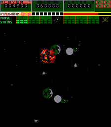 A.D. 2083 (Arcade) screenshot: A single collision and the ship explodes.