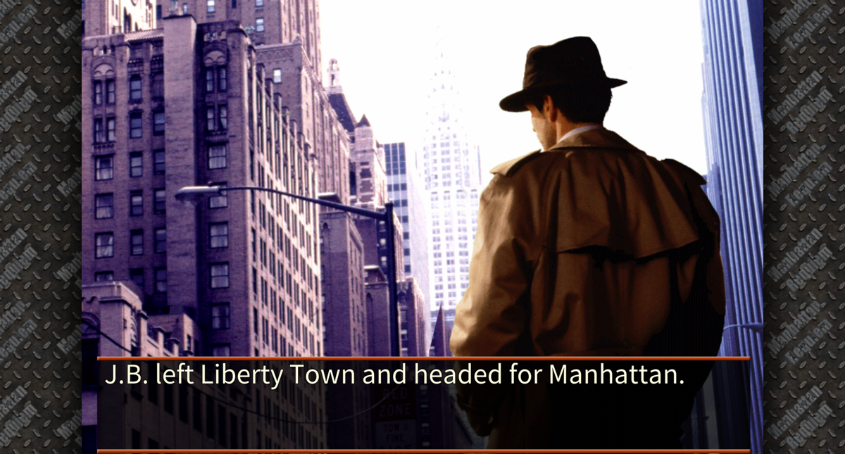 Manhattan Requiem (Android) screenshot: Intro; Liberty Town is where Murder Club was set