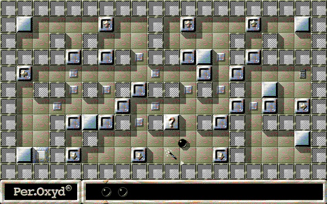Oxyd 2 (DOS) screenshot: Level 6: the moving boxes alter the level structure as they go!