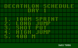 Daley Thompson's Olympic Challenge (Amiga) screenshot: Schedule