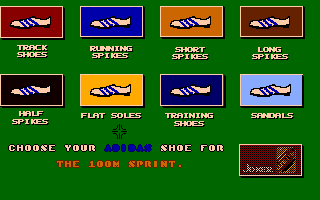 Daley Thompson's Olympic Challenge (Amiga) screenshot: Select shoes