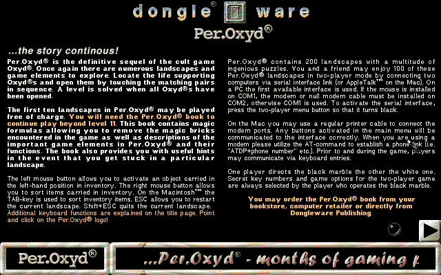 Oxyd 2 (DOS) screenshot: Game info
