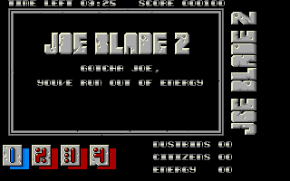 Joe Blade II (Amiga) screenshot: Out of energy