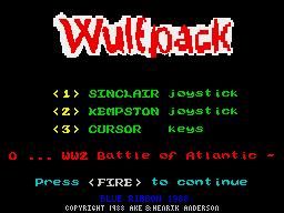 Wulfpack (ZX Spectrum) screenshot: Main menu