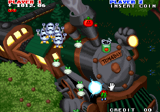 Captain Tomaday (Arcade) screenshot: Robots to kill