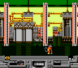 Defenders of Dynatron City (NES) screenshot: A monkey in a FBI building!