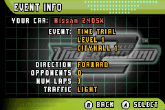 Need for Speed: Underground 2 (Game Boy Advance) screenshot: Event Info