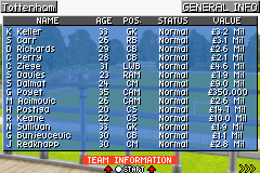 Premier Manager 2003-04 (Game Boy Advance) screenshot: Your squad