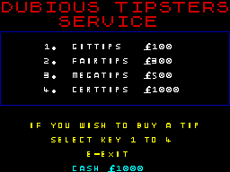 Classic Punter (ZX Spectrum) screenshot: Fancy a tip?