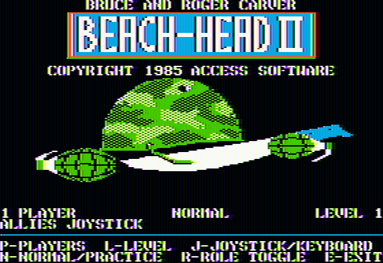 Beach-Head II: The Dictator Strikes Back (Apple II) screenshot: Title screen with options