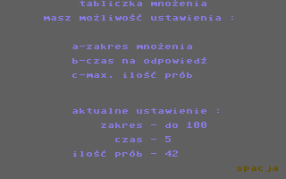 Tabliczka Mnożenia dla Najmłodszych (Commodore 64) screenshot: Main menu
