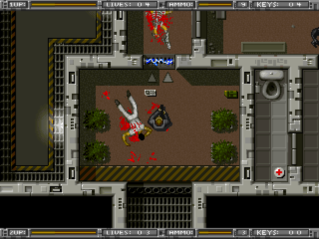 Alien Breed: Tower Assault (DOS) screenshot: Civilian zone.