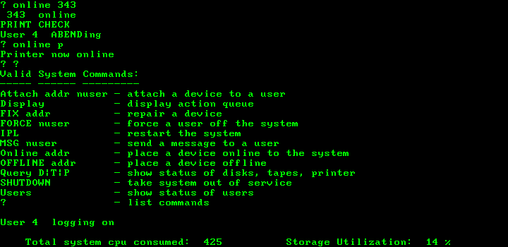 Computer Operator (DOS) screenshot: The command list