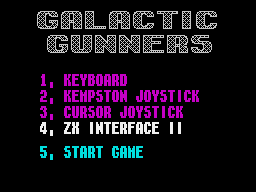 Megamix 1: Axons / Galactic Gunners (ZX Spectrum) screenshot: Galactic Gunners - Main menu