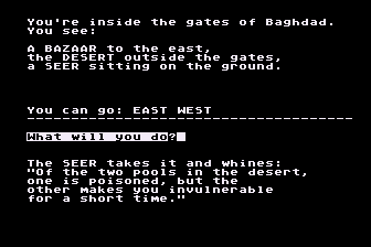 Arabian Nights (Atari 8-bit) screenshot: A Hint from a Seer