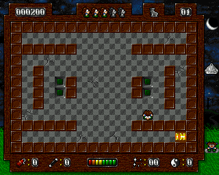 Blockhead (Amiga) screenshot: Th exit opens up when all boxes are in place
