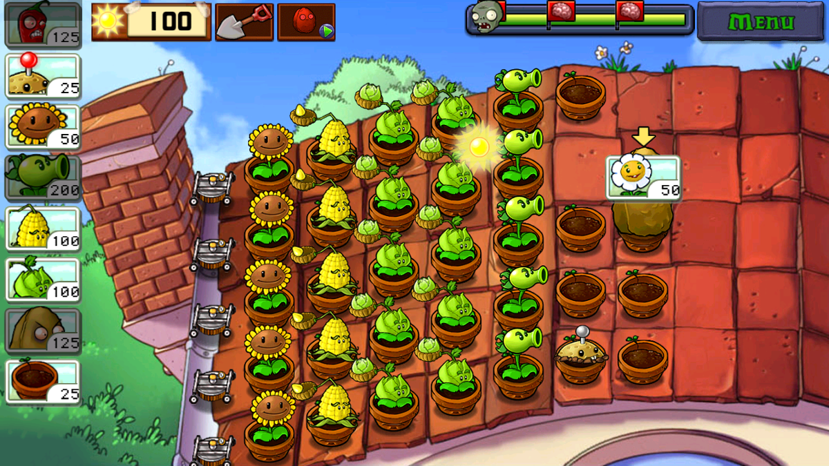 Plants vs. Zombies (Android) screenshot: All zombies are destroyed before picking up "Marigold"