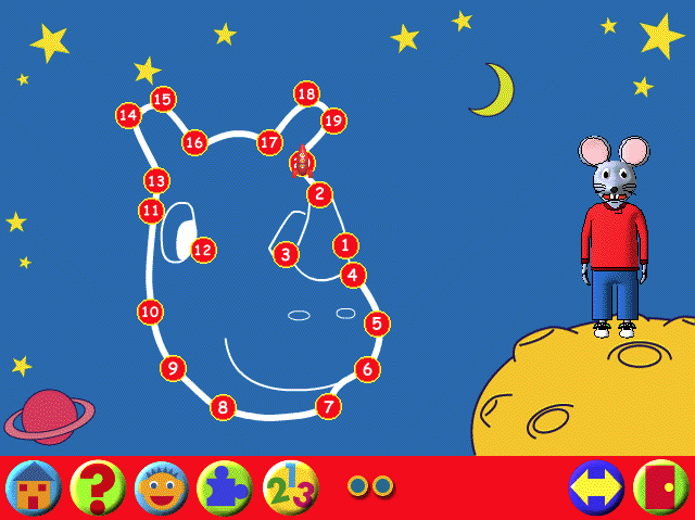 Learning Land 1: At The Playground (Windows) screenshot: Luckily the picture planet game draws the full picture when the player reaches the last number otherwise I'd never have guessed what it was supposed to represent.