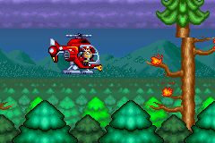 Rescue Heroes: Billy Blazes (Game Boy Advance) screenshot: Using the helicopter to put out the flames