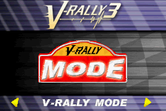 V-Rally 3 (Game Boy Advance) screenshot: Title and main menu.