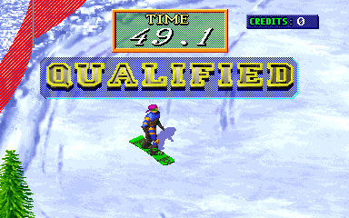 Snowboard Championship (Arcade) screenshot: Finished under 50 seconds: qualified!