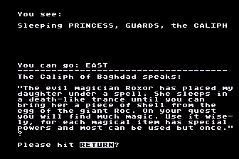 Arabian Nights (Atari 8-bit) screenshot: Starting my Quest