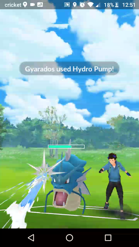 Pokémon GO (Android) screenshot: Gyarados' Hydro Pump