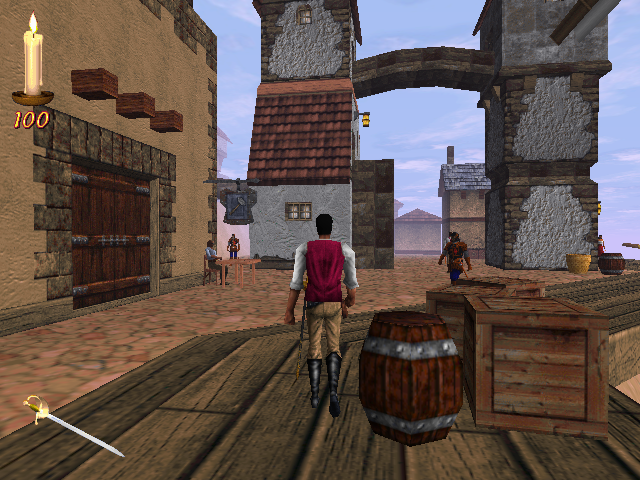 The Elder Scrolls Adventures: Redguard (Windows) screenshot: Just disembarked from the ship and off into the city (3dfx version).