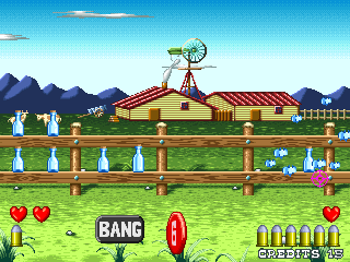 Bang! (Arcade) screenshot: Shoot the bottles.