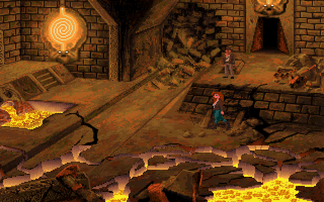 Indiana Jones and the Fate of Atlantis (DOS) screenshot: The final escape - in this case discovering the secrets of the Atlantis means its destruction, nothing left for future explorers...