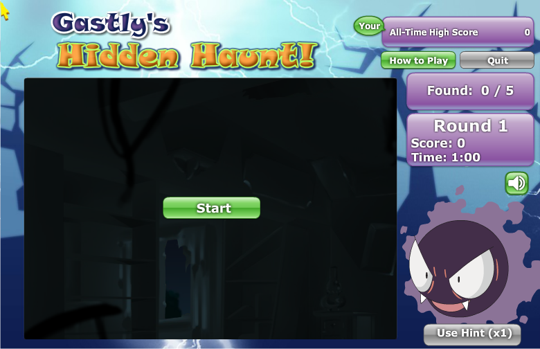 Gastly's Hidden Haunt! (Browser) screenshot: Title screen.