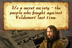 Harry Potter and the Order of the Phoenix (Game Boy Advance) screenshot: Explaining the story