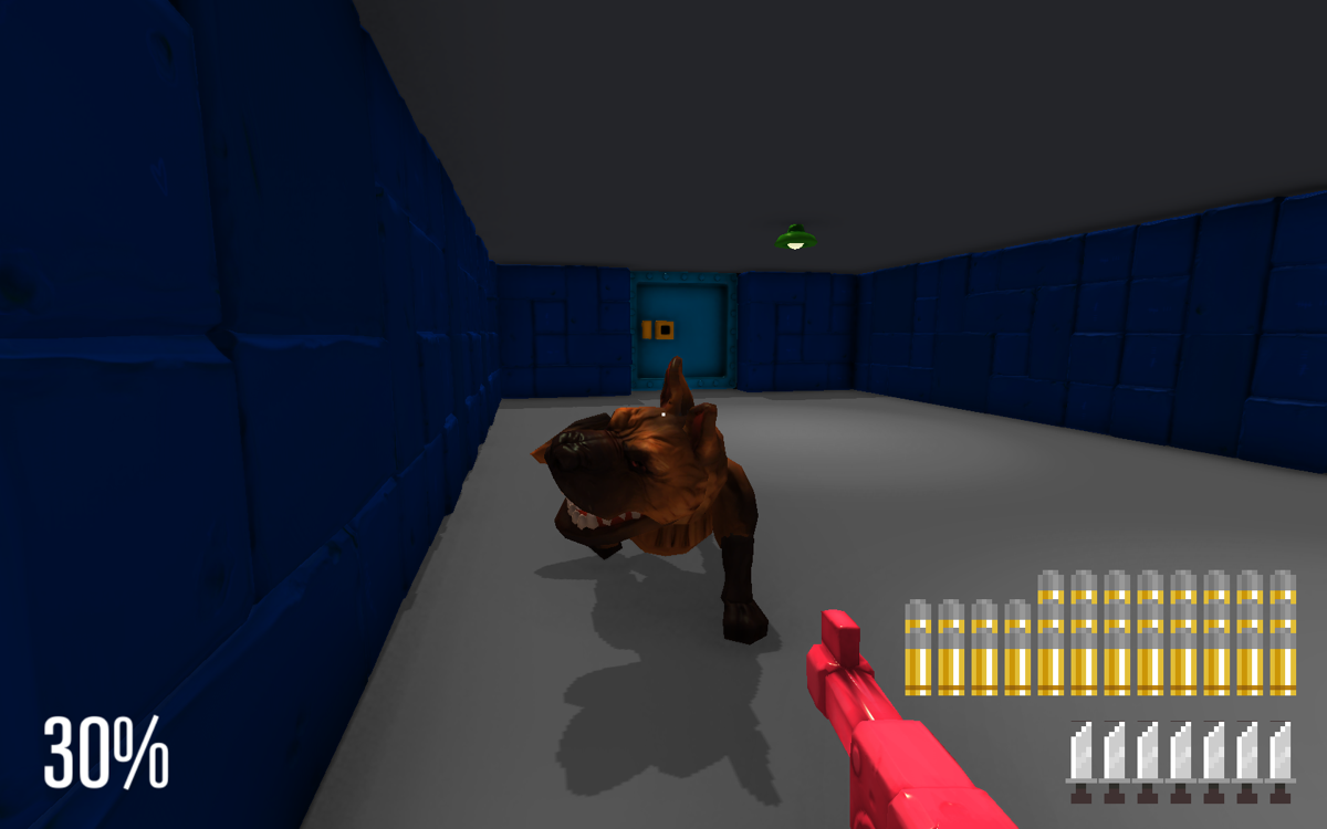 Super Wolfenstein HD (Windows) screenshot: Shooting a dog with the pistol.