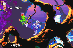 Earthworm Jim 2 (Game Boy Advance) screenshot: Shoot the creature