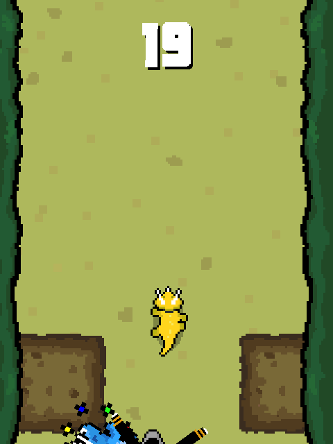 Dino Bolt (Browser) screenshot: If one dinosaur crashes into an obstacle, the other one can still go on alone