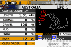 GT Advance 2: Rally Racing (Game Boy Advance) screenshot: Round 1 course
