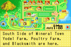 Harvest Moon: More Friends of Mineral Town (Game Boy Advance) screenshot: Map of the area