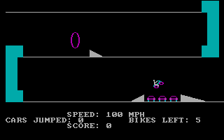 Biker Dave (DOS) screenshot: ...but miss the landing ramp by a hair, and it's spatula-time!