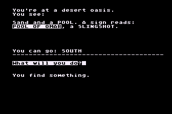 Arabian Nights (Atari 8-bit) screenshot: I Discover a Slingshot Buried in the Sand