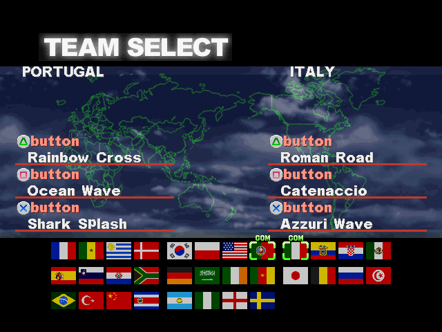 Super Shot Soccer (PlayStation) screenshot: Team Select (Super Shot Soccer)