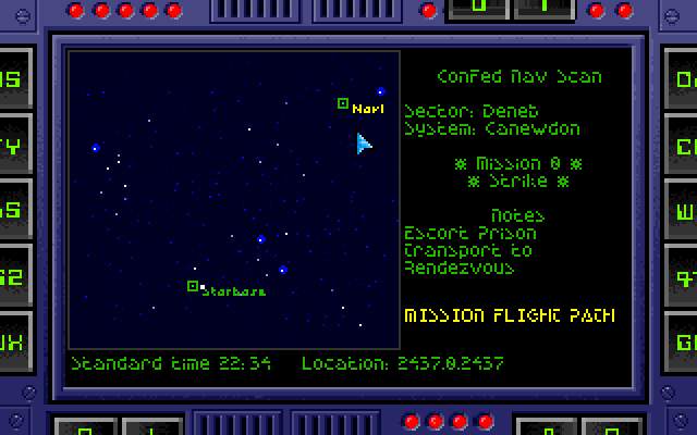 Wing Commander II: Deluxe Edition (FM Towns) screenshot: First mission, ConFed Nav Scan (Special Operations 2)