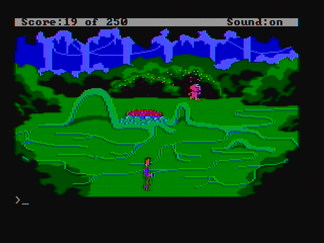 Space Quest II: Chapter II - Vohaul's Revenge (DOS) screenshot: Watch out for this root monster! (CGA with composite monitor).