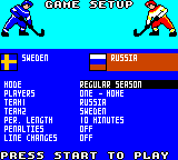 Championship Hockey (Game Gear) screenshot: Game setup