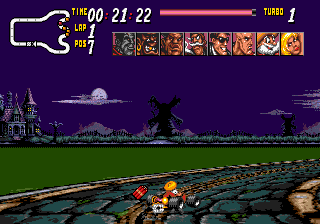 Street Racer (Genesis) screenshot: A darker setting, as with Mario Kart's second race