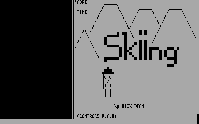Skiing (DOS) screenshot: Startup screen (is that the Abominable Snowman on the right?)
