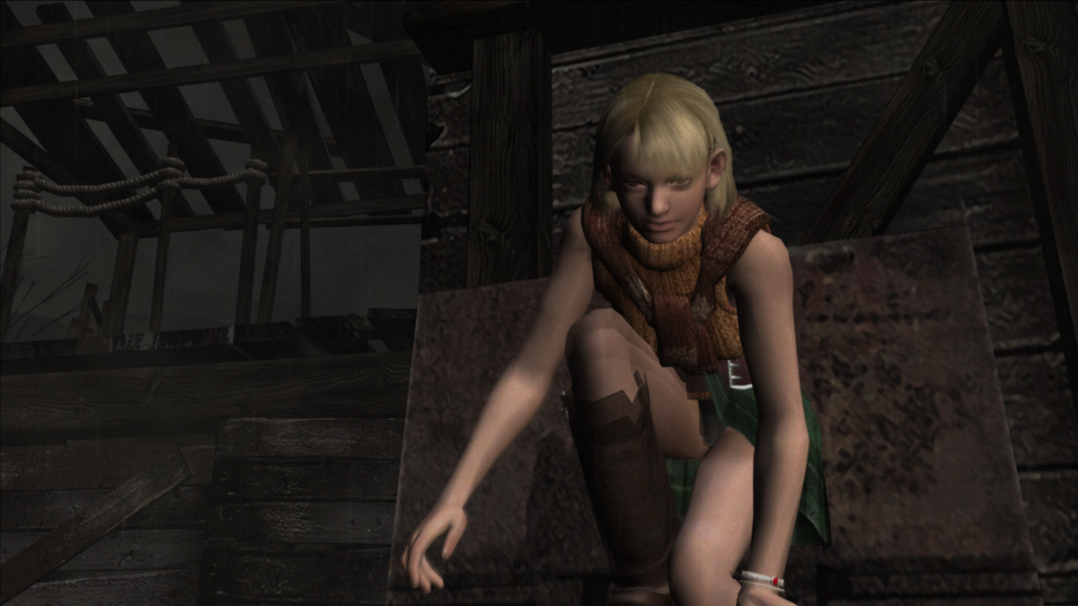 Resident Evil 4: Ultimate HD Edition (Windows) screenshot: Ashley jumping out of a dumpster