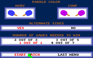 Superstar Indoor Sports (Amiga) screenshot: Settings for table tennis